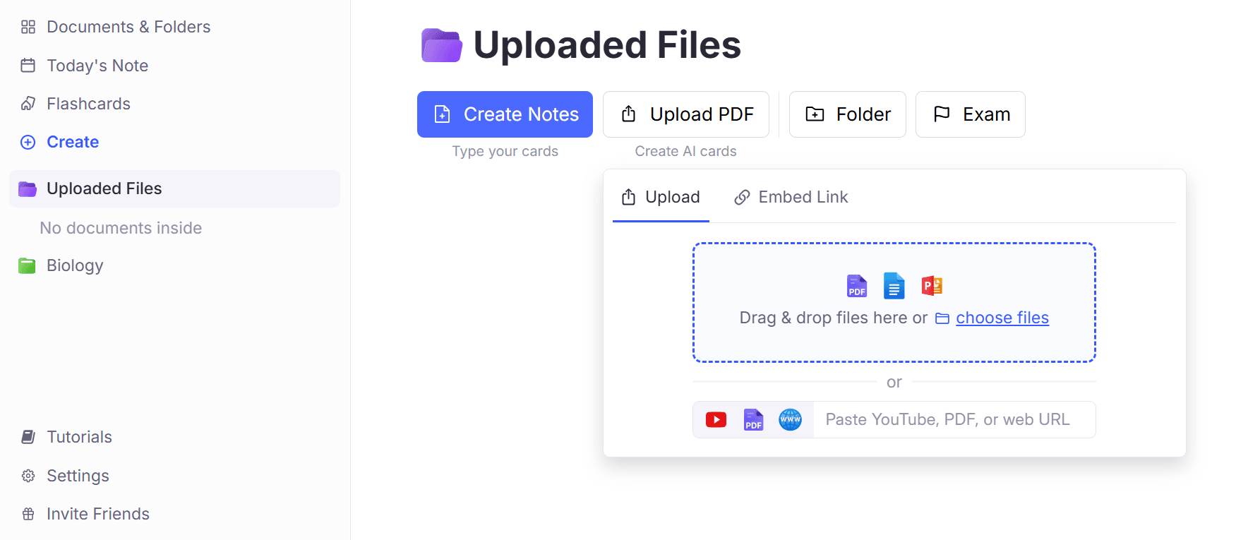 RemNote’s dashboard where you can create notes.