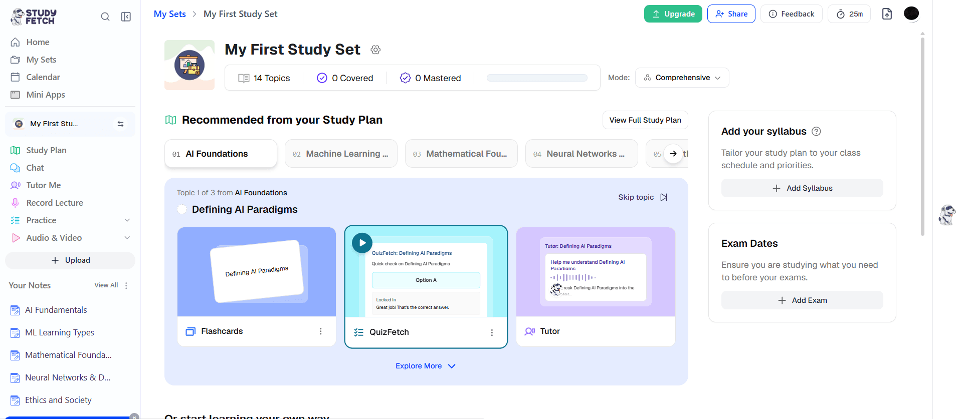 StudyFetch dashboard.