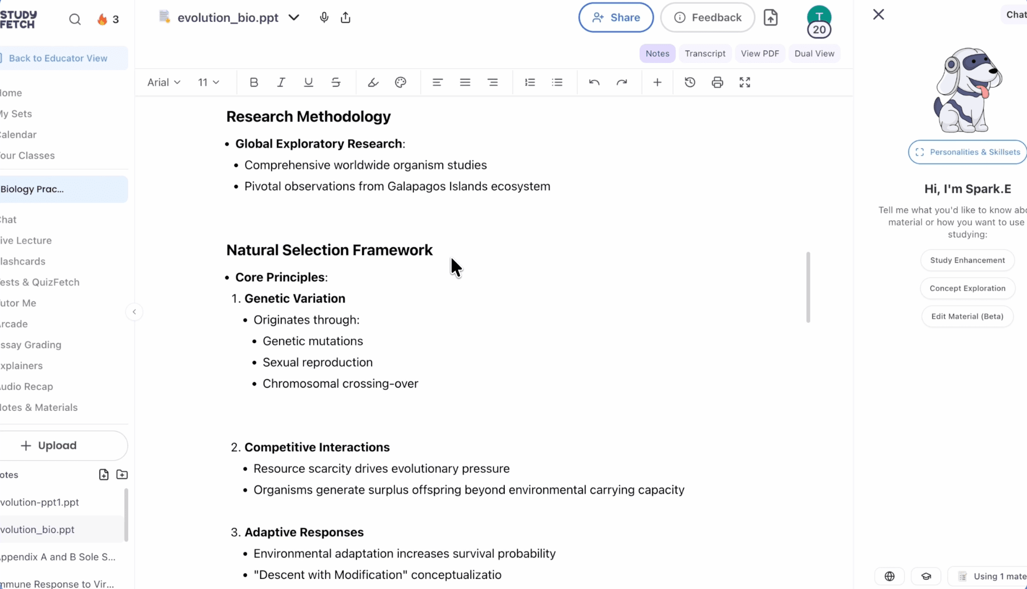 StudyFetch flashcard creation dashboard.