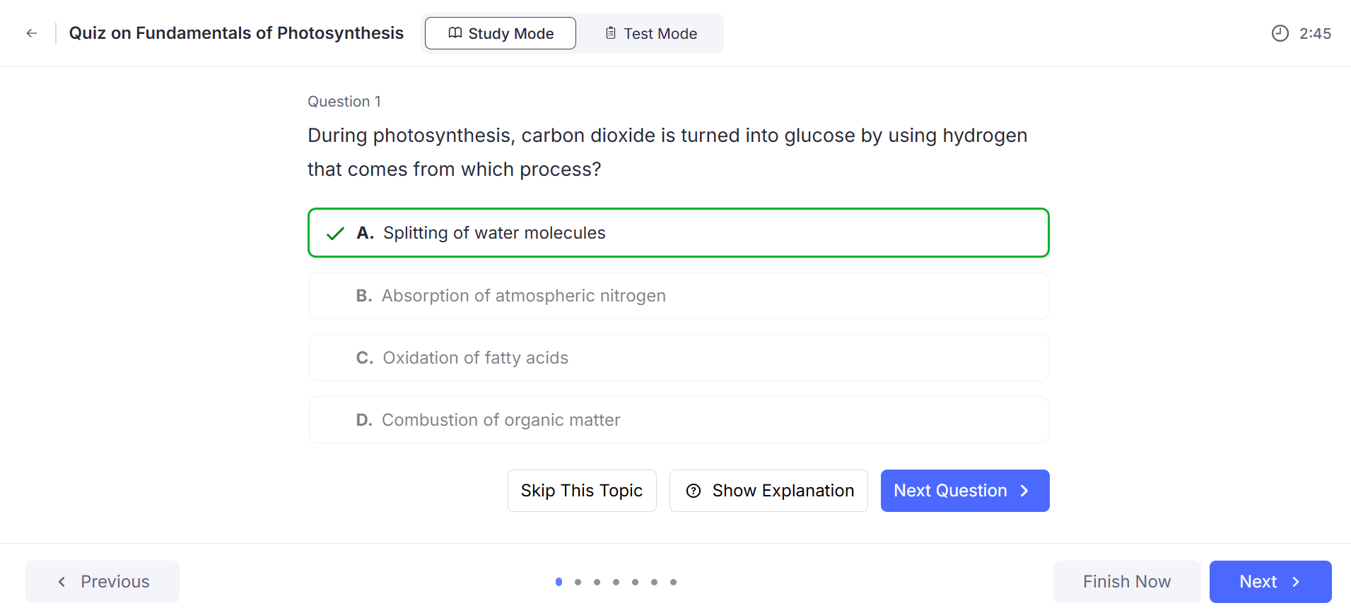 Quiz screenshot in RemNote.