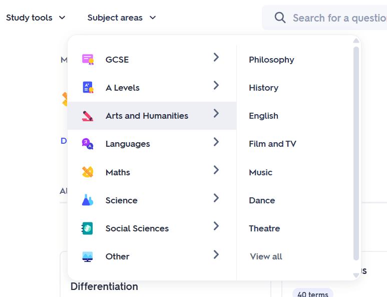 Quizlet dashboard.