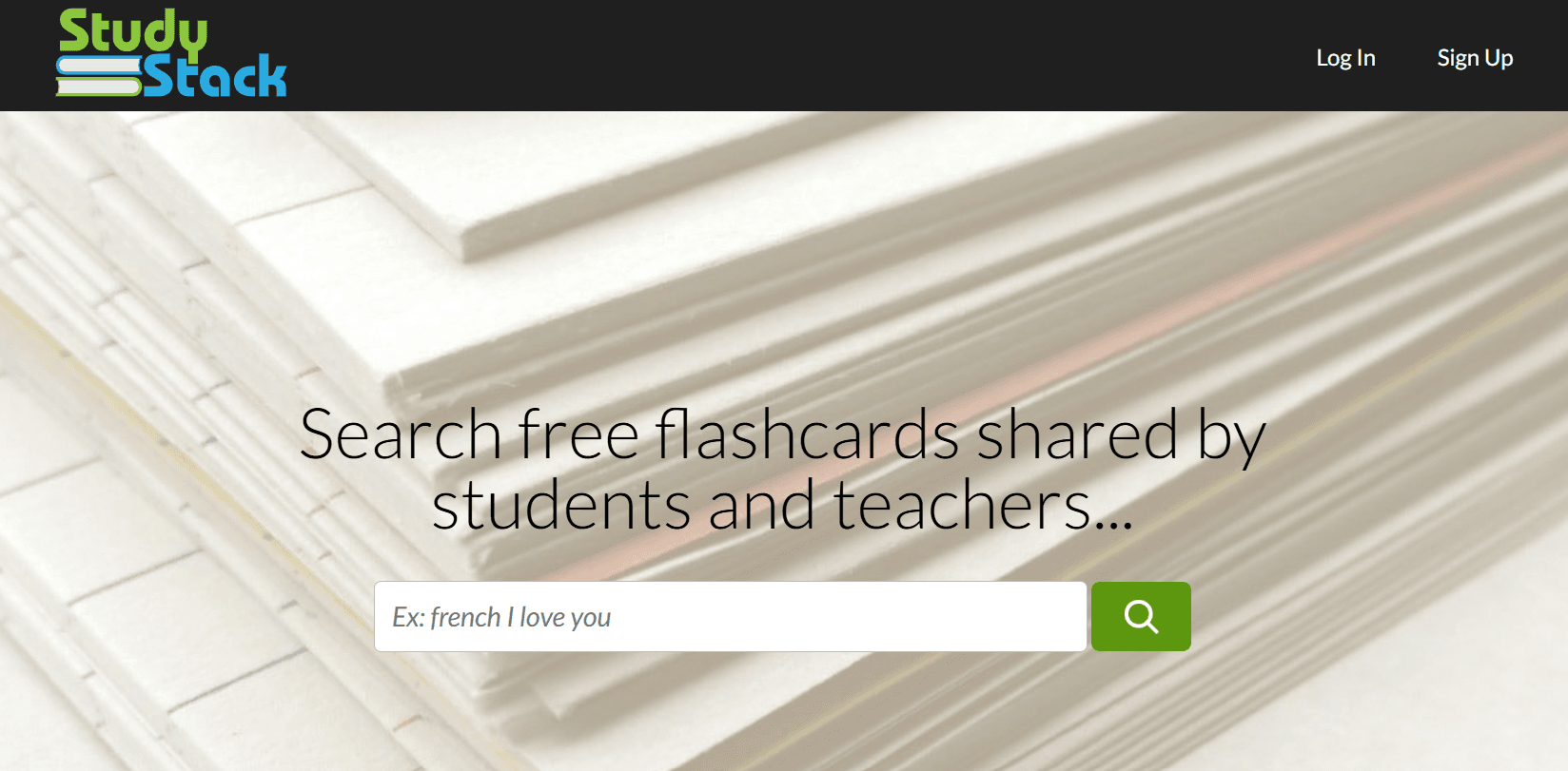 Study Stack flashcard search page.