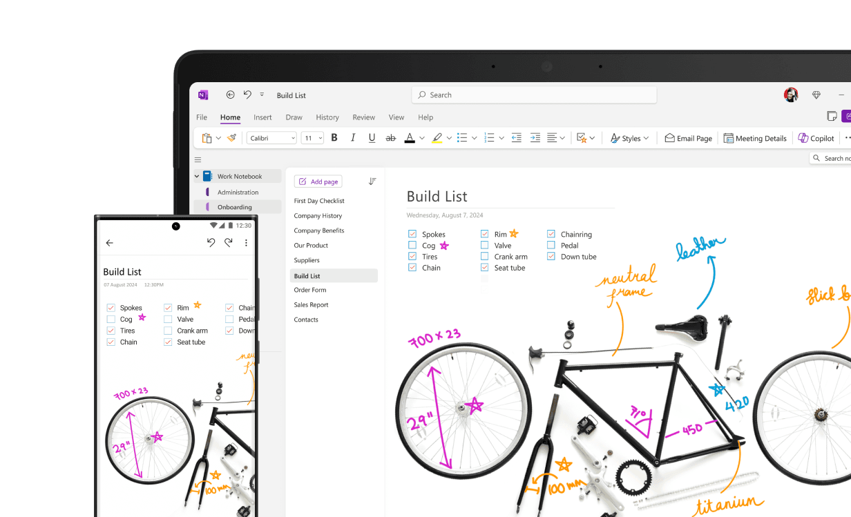 Notes in Microsoft OneNote.