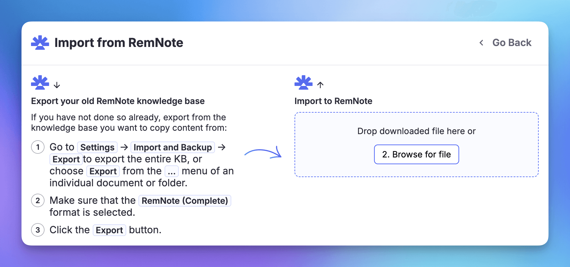 RemNote document import feature.