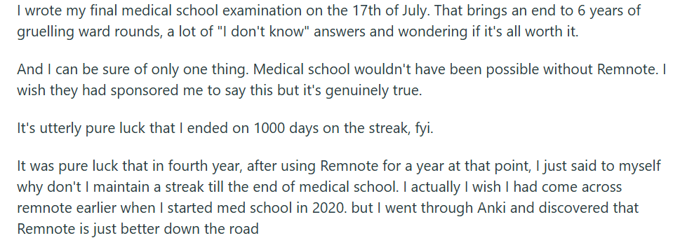 User review for RemNote.