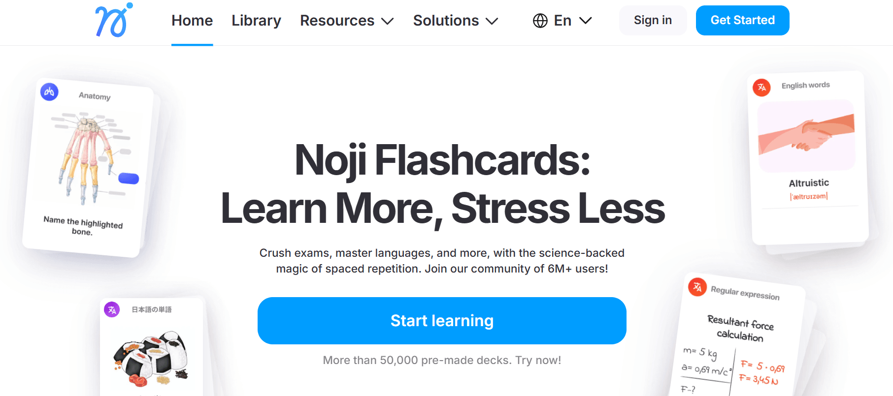 Noji flashcard maker home page.