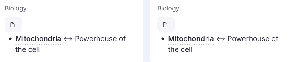 Two sides of flashcards.