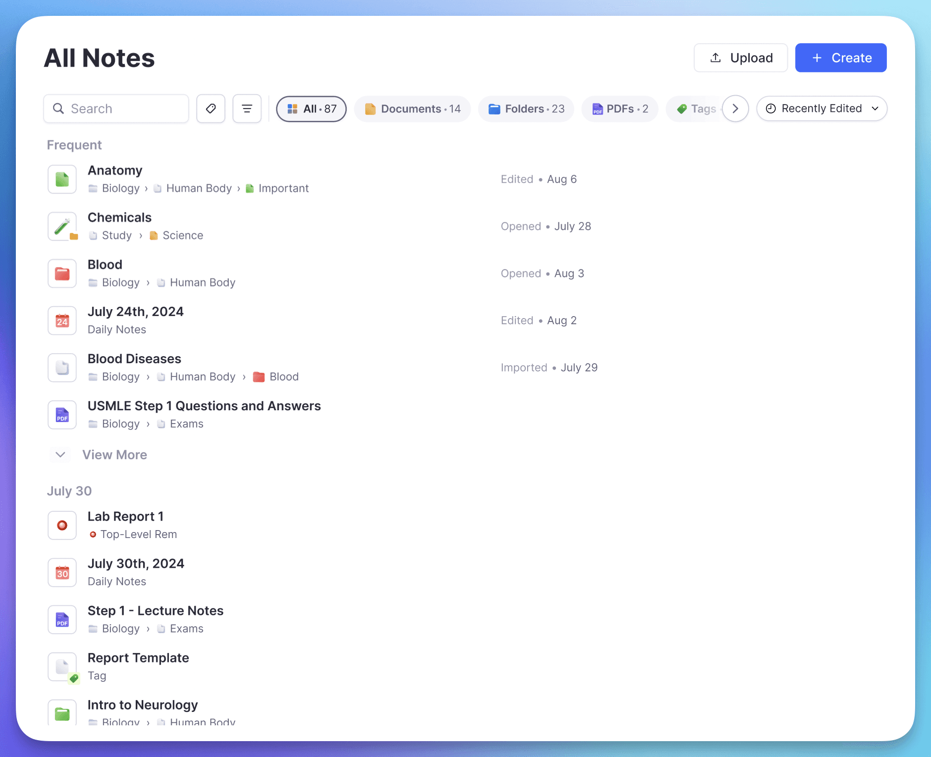 Notes organization in RemNote.
