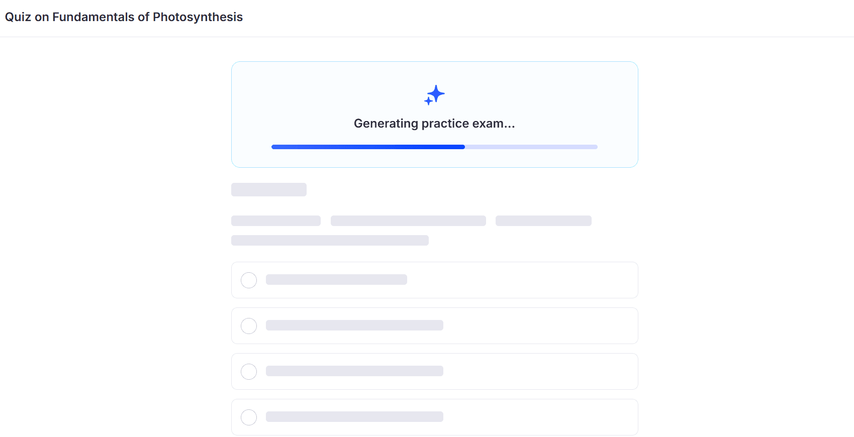 Screen showing RemNote’s AI generating practice exam.