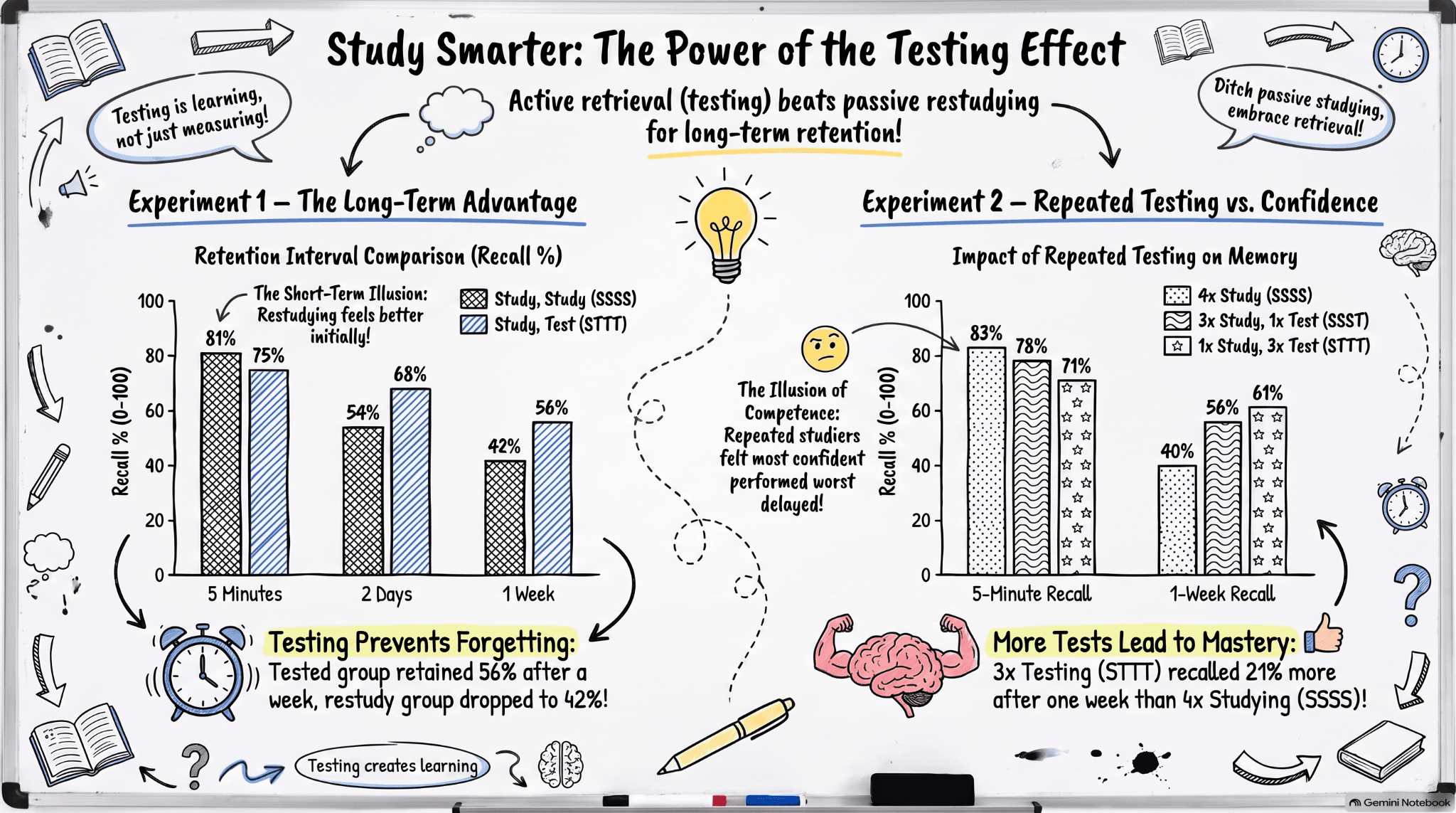 Graphic showing The Karpicke and Roediger study experiment results.
