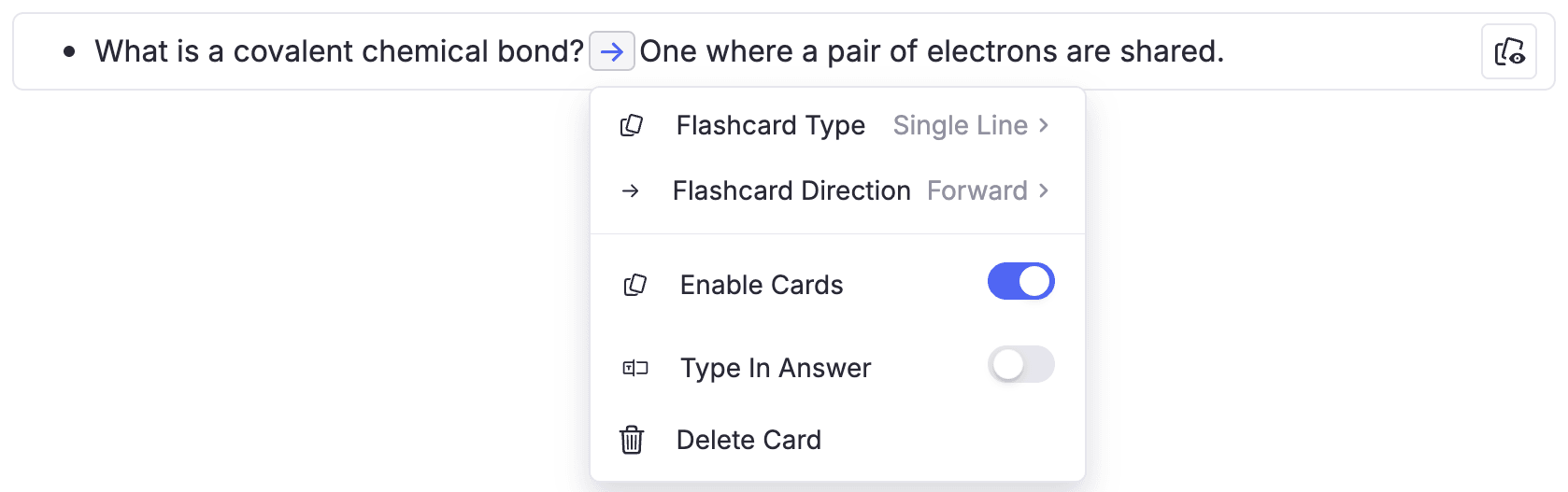 Flashcard creation in RemNote.