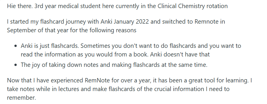 User review for RemNote.