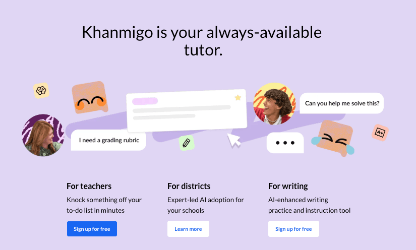 Khanmigo AI tutor website screenshot.