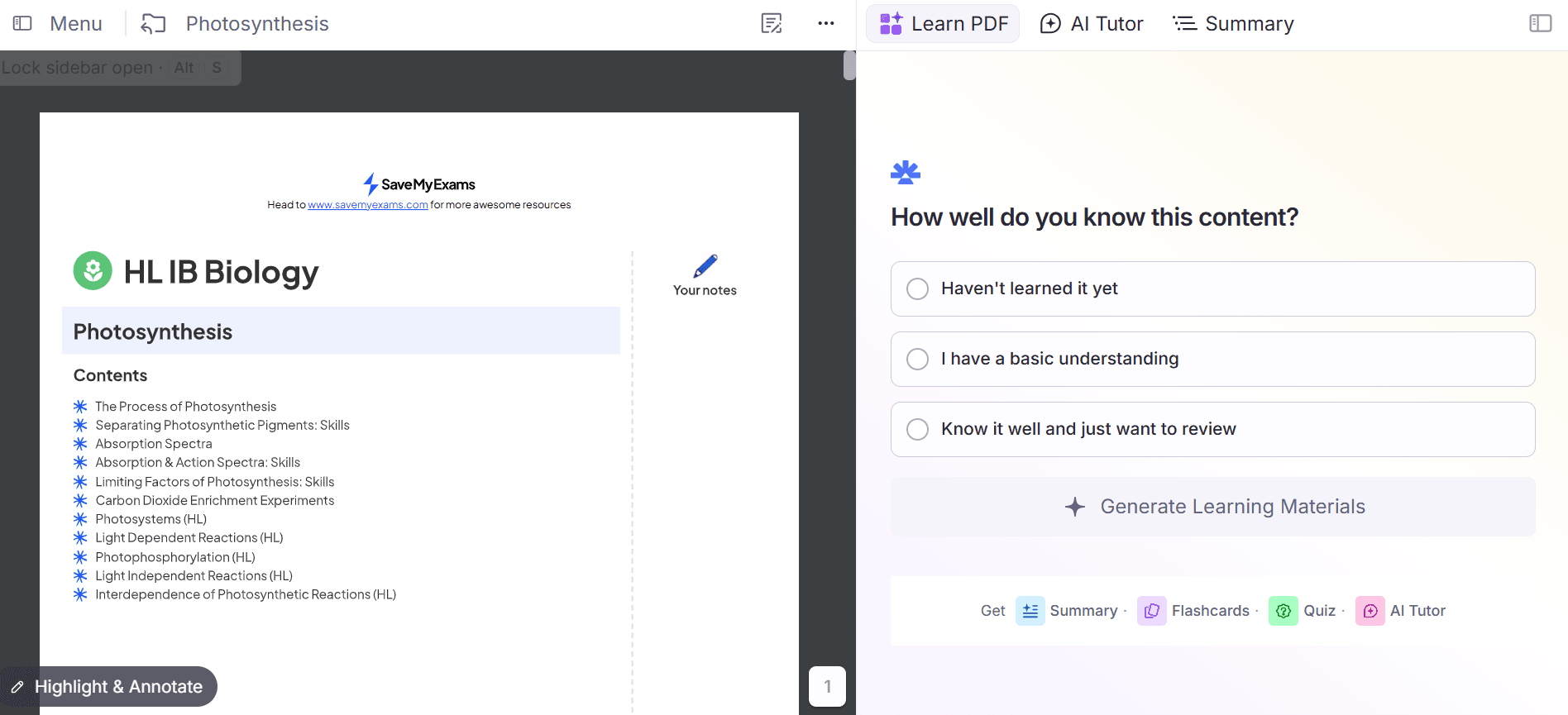 RemNote’s dashboard where you can convert notes into quizzes.