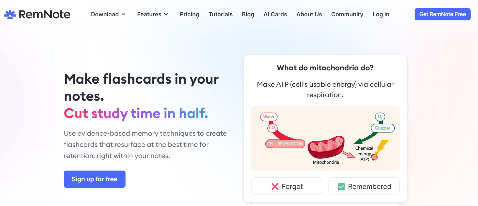 RemNote's homepage screenshot.