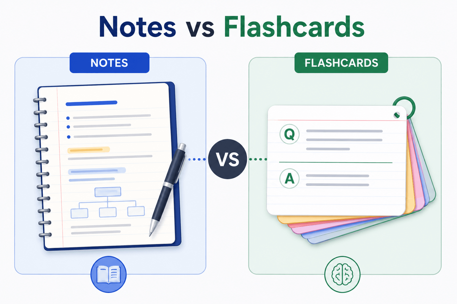 graphics showing comparison between notes vs flashcards.