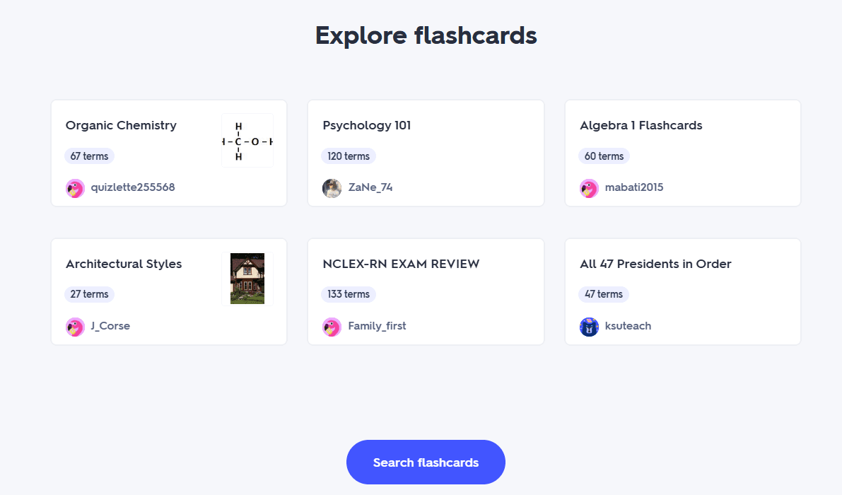 Quizlet's flashcards library.