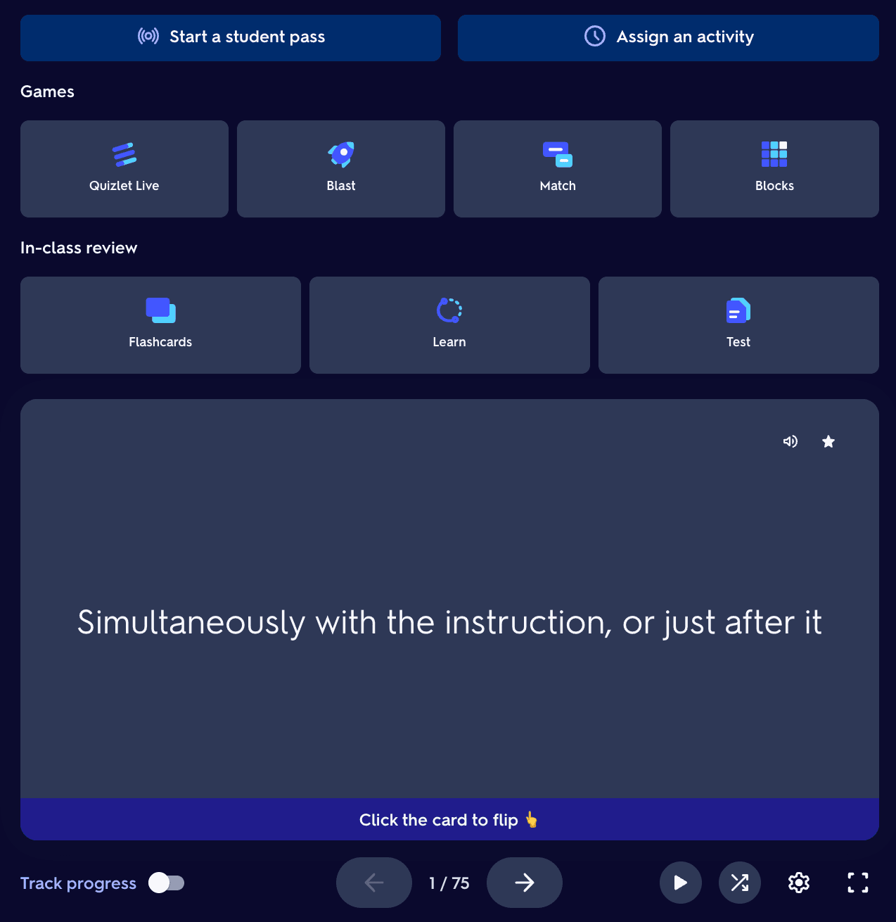 Flashcard example in Quizlet.