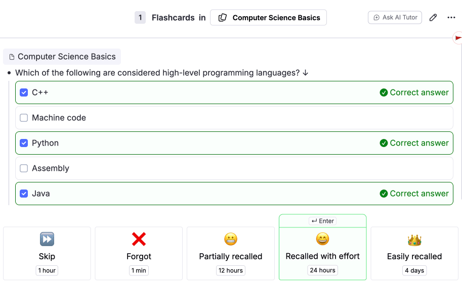flashcard recall technique RemNote uses.