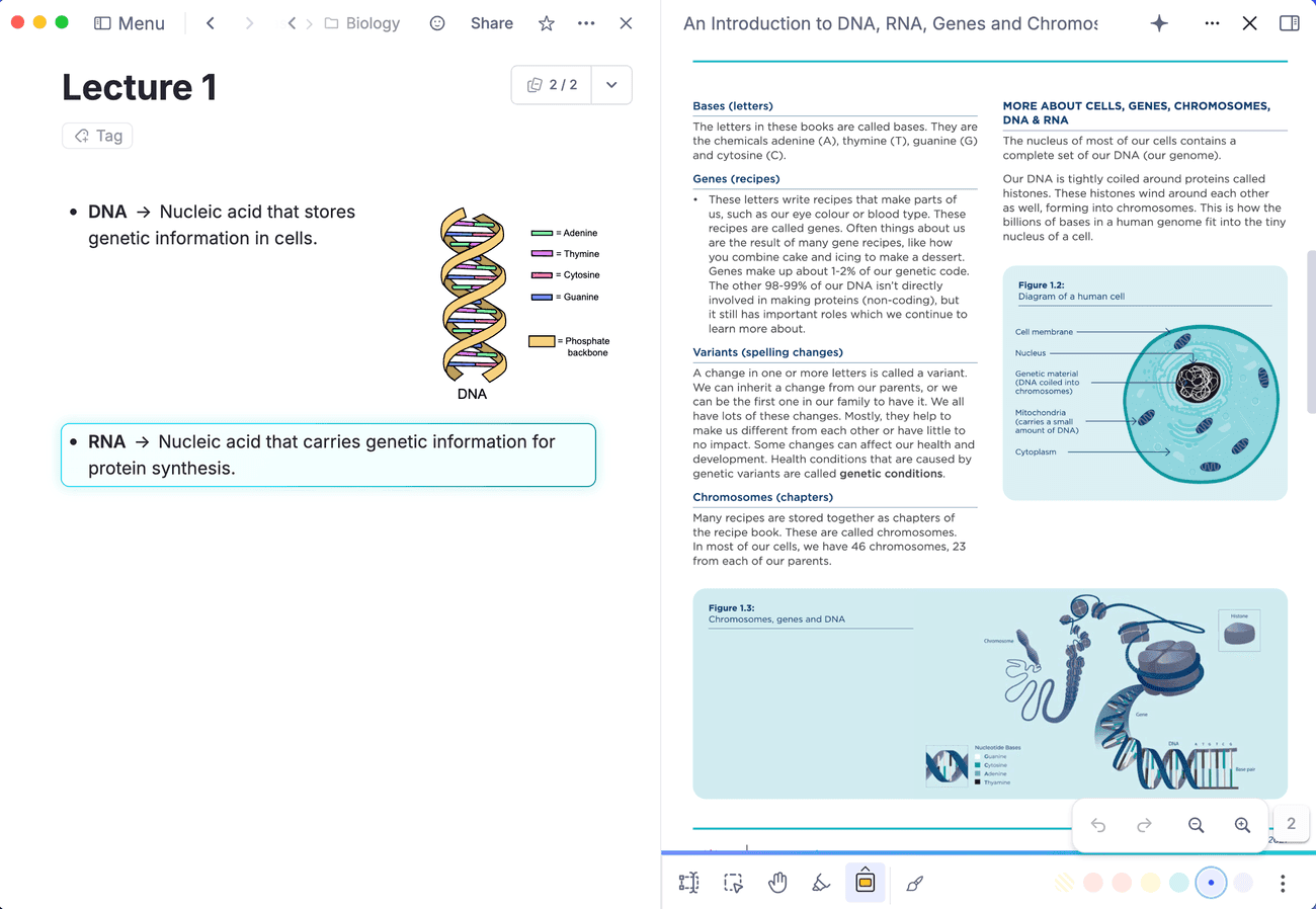 Handwritten notes in RemNote using styluses on an infinite canvas.