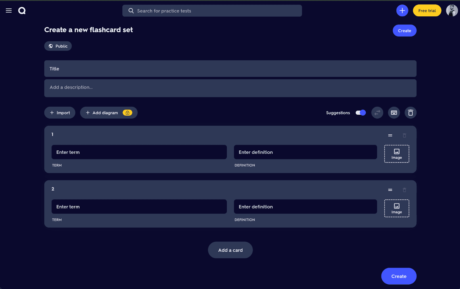 Quizlet dashboard.