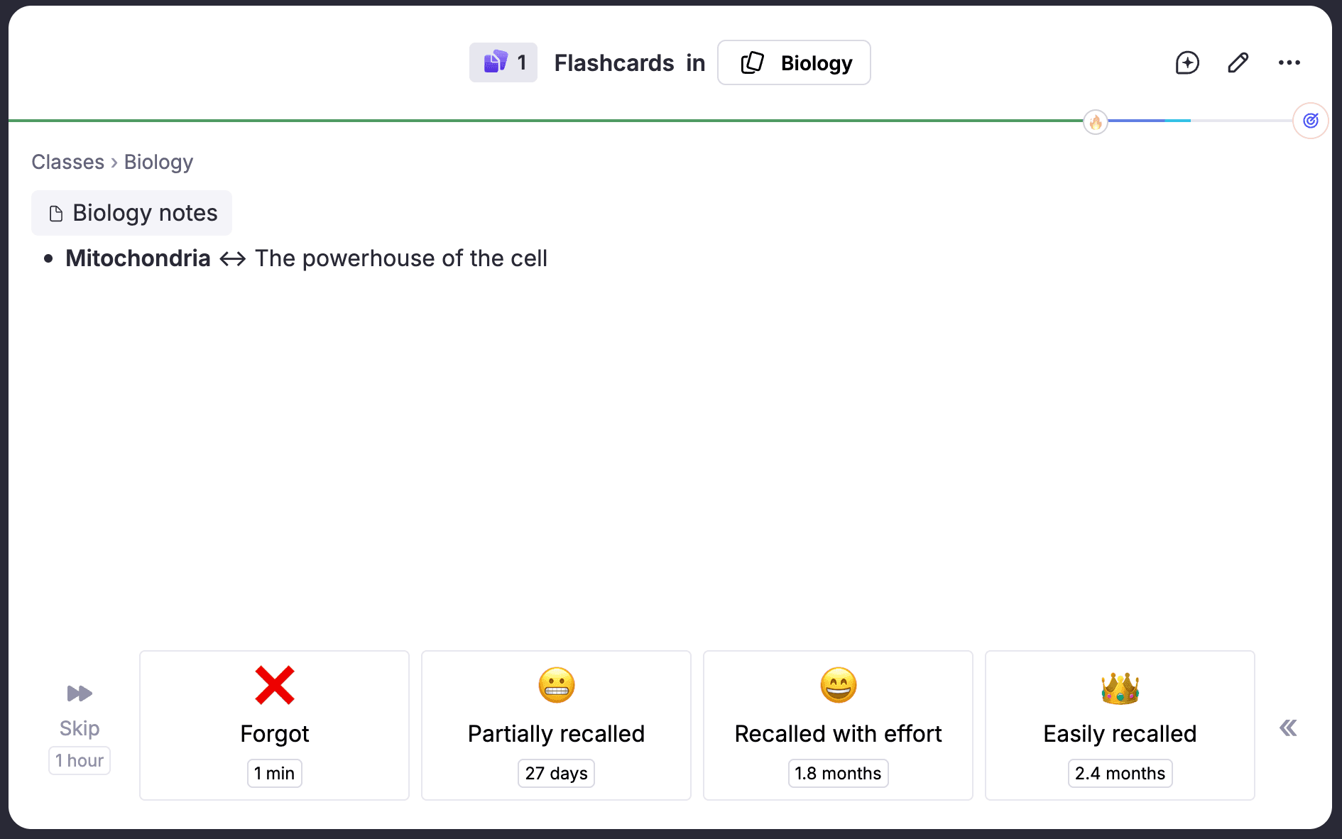 Image showing how a flashcard appears to the user in RemNote.