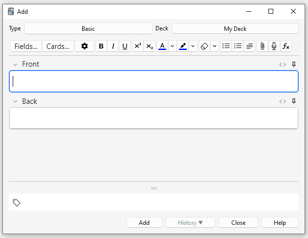 Flashcard creation in Anki.