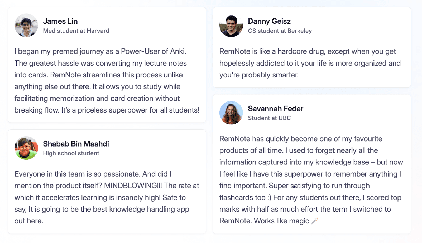 Happy RemNote customers sharing their positive feedback.