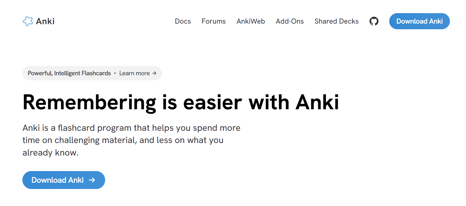 Anki homepage screenshot.