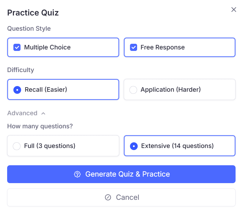 Type of quiz in RemNote.