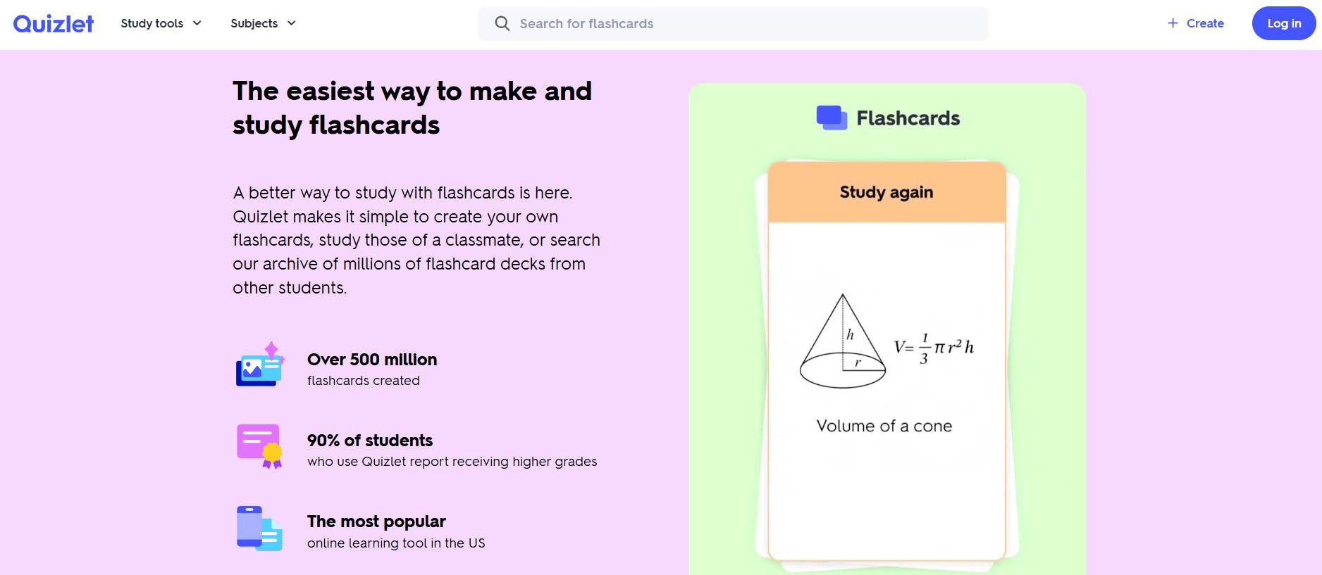 Quizlet home page.