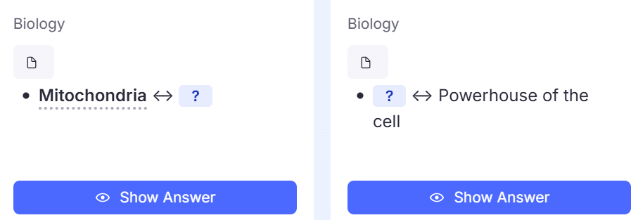 Question and answer in flashcard.