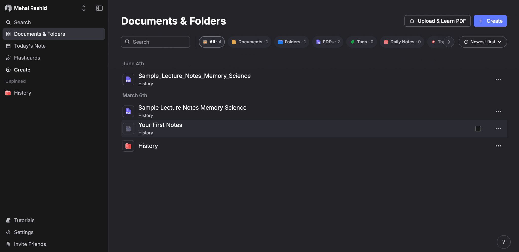Documents and folders in RemNote.